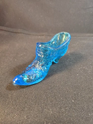 Blue Pressed Glass Shoe Slipper Daisy & Button Style Novelty Toothpick Holder