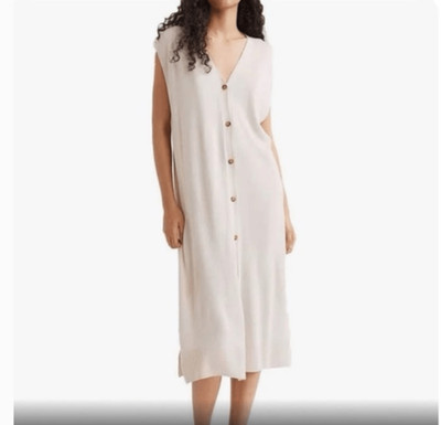 H&M beige button front sleeveless sweater midi dress medium