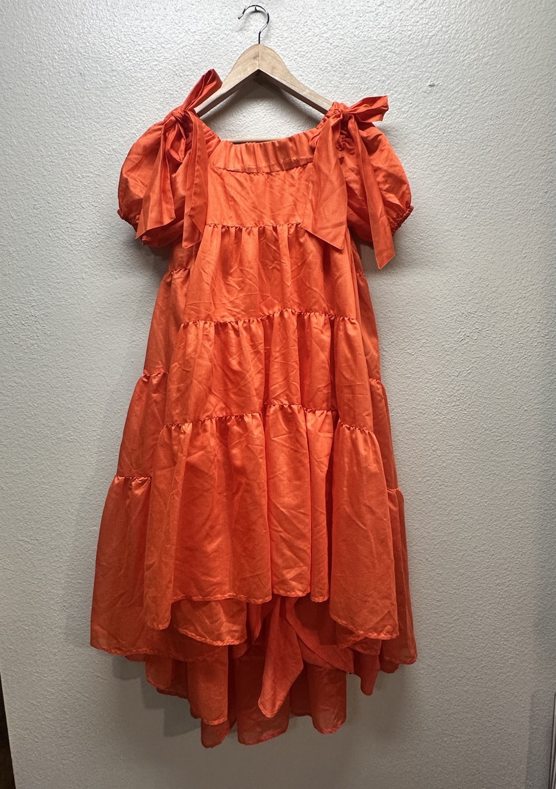 Anthropologie Off-The-Shoulder Tiered High-Low Midi Dress Flutter Orange XXS