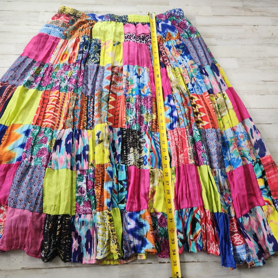 Mezcla Nueva Falda 2X Boho REAL Patchwork Maxi Forrada en Niveles Rayón Verano Foto 2 de 4