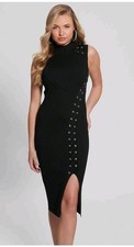 Guess Louise Sweater Dress Blk L New Sleeveless Ribbed Knit Dress Lace-up