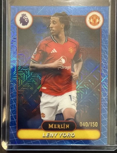 2026 Topps Merlin Premier League Leny Yoro Blue Mojo Refractor /150 #136 Man U