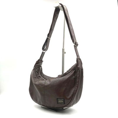 #ad PORTER Freestyle Shoulder Bag Body Bag Crescent Moon Brown Leather Canvas $125.99