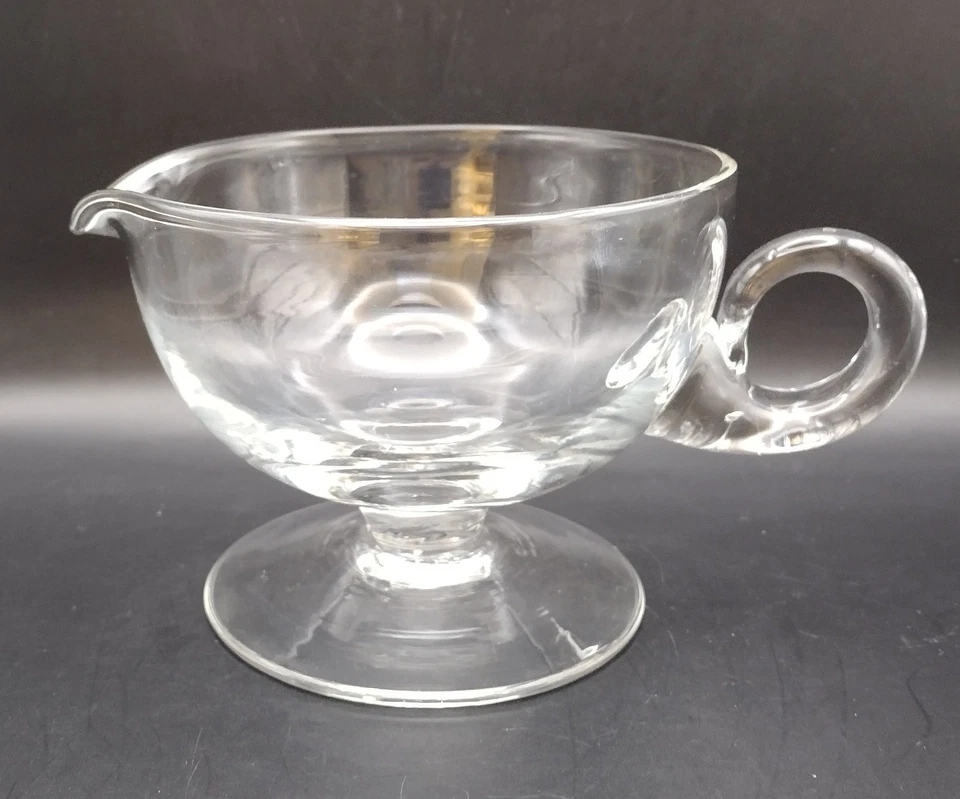 Clear Blown Glass Round Pedestal Gravy Sauce Dressing Boat Creamer Classic - Image 1 of 4