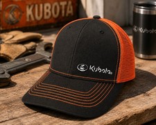 Kubota Dri Duck Black Orange Mesh Snapback Trucker Hat NWOT Adjustable