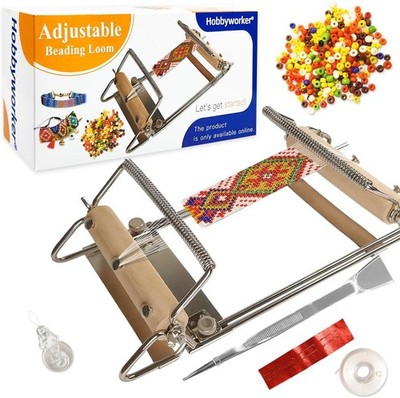Adjustable Beading Loom Kit with Seed Beads, Needle, Thread, Jewelry Supplies