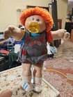 Cabbage Patch Kid Doll #4 Paci Face Red Head Fuzzy Boy Button Striped Romper