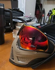 Push Paintball Mask + SANDANA Flying Skulls  Black & Tan  with Red Lens