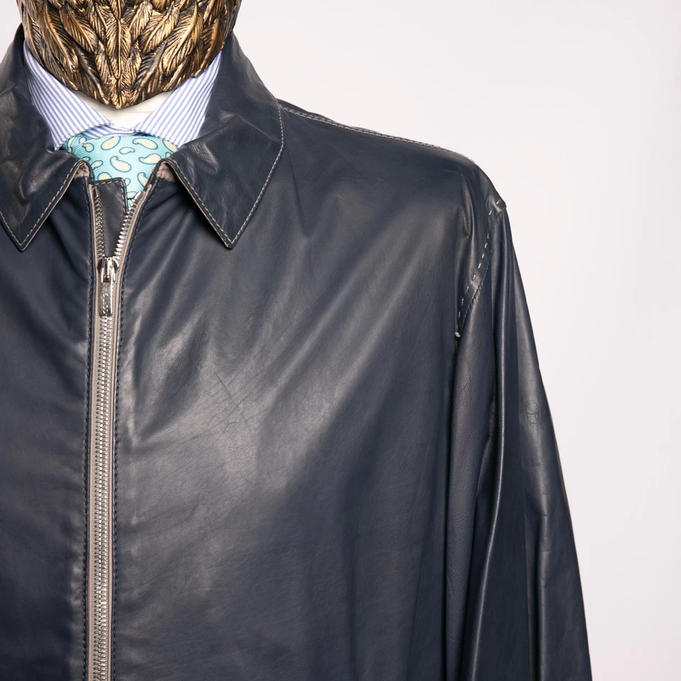 NWT $2850 CORTIGIANI LEATHER Zip Jacket Blue 46US/56IT - Image 4 of 4