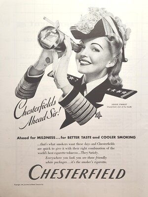 stanley cigarettes Chesterfield Cigarettes Louise Stanley Admiral Costume Vintage Print Ad  1941