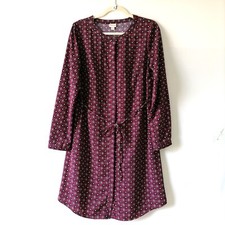 Merona Womens Burgundy Red Long Sleeve Tie Waist Geometric Shirt Dress Size M
