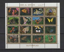 papillon Umm Al Qiwain une feuille 16 petits timbres oblitérés / T1452