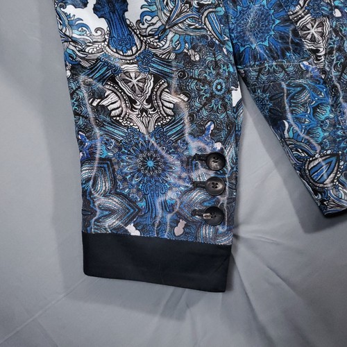 Helmut Lang Blazer Jacket Womens Size 4 Blue Mandala Floral Shimmering 1 Button - Picture 8 of 16