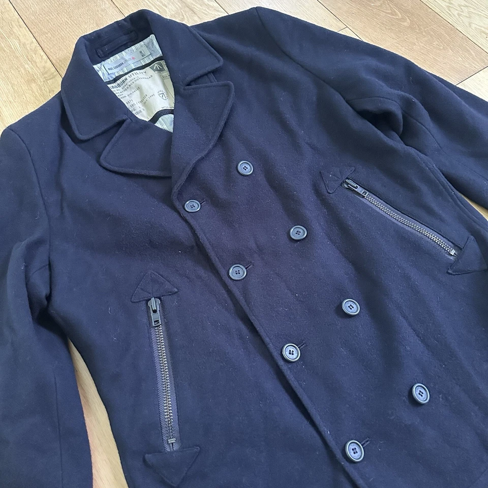 Nigel Cabourn Utility Peacoat Jacket Men’s Medium Black Double Breasted Wool - Image 3 of 4