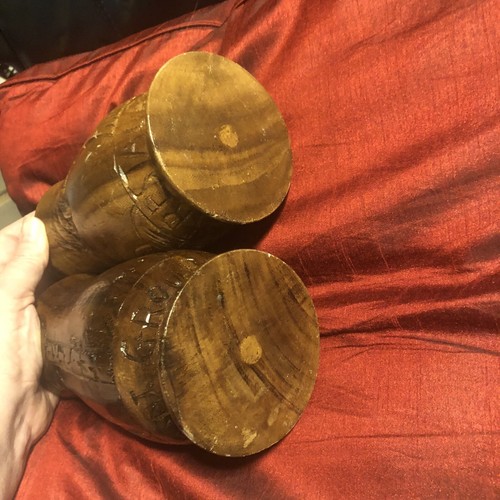 Wood Tiki Mug Set of Two Carved Sam’s Restaurant Group Okinawa Cup Vintage - Picture 6 of 9