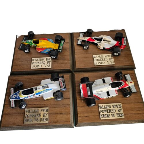 Formula One Model Cars Mounted on Wood Diecast McLaren Williams Benetton Set 4