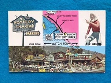 Laguna Beach California~Pottery Shack & Map~Vintage Postcard w/ Sleeve & Backing