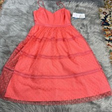 Adrianna Papell Point D’Espirit Tea Length Party Dress Light Coral Dot Size 4