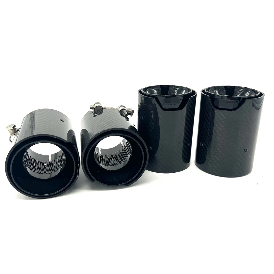 4PC For BMW F80 M3 F82 M4 Carbon Fiber Stainless Steel Tip 70MM 2015-2019 Black - Image 2 of 4