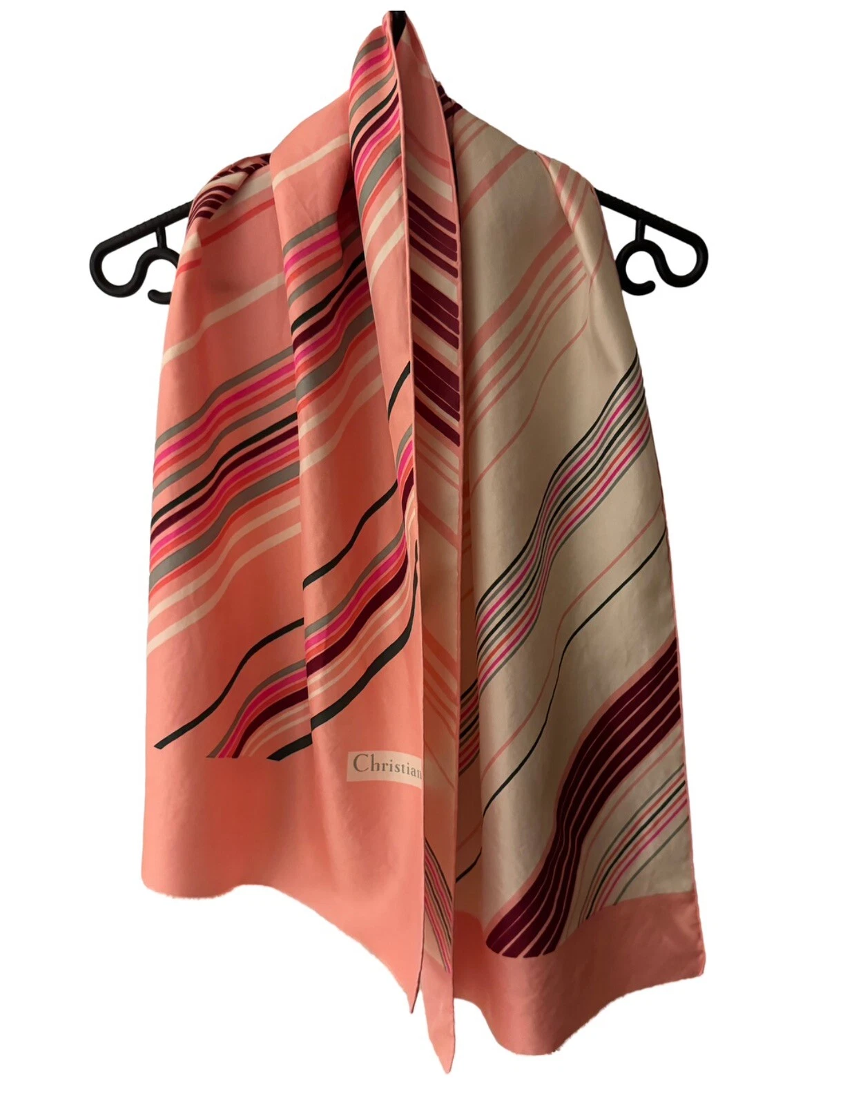Foulard vintage Christian Dior 1970 100% soie opéra rose collection femme homme