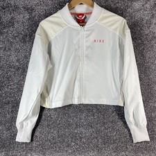 NIKE Sportswear Womens Small White Mesh-trimmed Cropped Bomber Jacket BQ6733-100