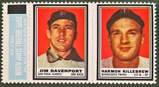 1962 TOPPS STAMP PANEL WITH TAB JIM DAVENPORT & HARMON KILLEBREW SET BREAK