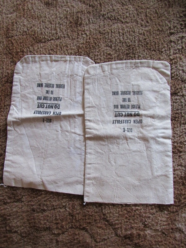 QTY (2)  CANVAS BANK BAG "E"  FED., RESERVE BANK    "SIZE 18"x11"  # 28