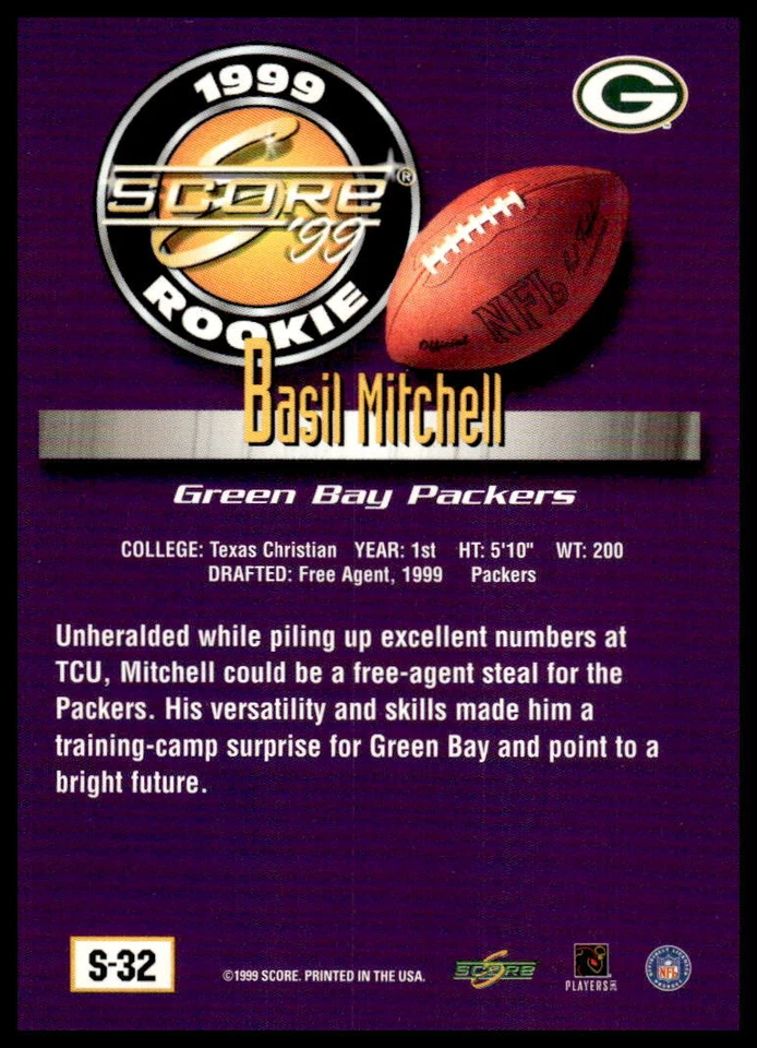 1999 Score Supplemental #S-32 Basil Mitchell - Image 2 of 2