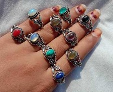 Green Onyx  Mix Gemstone 925 Sterling Silver Plated 10Pcs Rings Lot NRN-2381