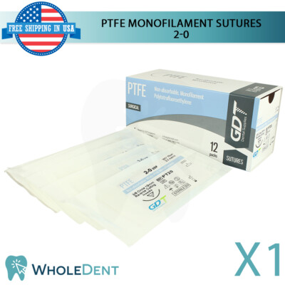 Monofilament PTFE Synthetic Suture Sewing Thread 3/8 Circle Reverse Sterile 2-0