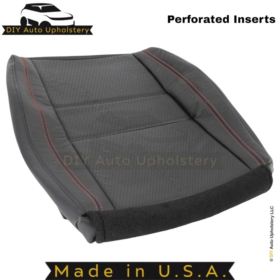 2011-2025 For Dodge Durango Leather Passenger Bottom Seat Cover Black-Red Stitch - Image 4 of 4