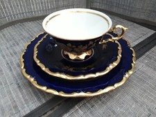 Bavaria Waldershof, Blau, echt Cobalt, 22 Karat Gold-Kaffee- Teetasse + Unterta