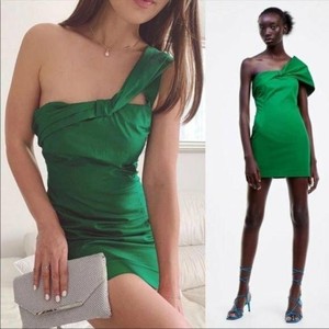 zara green one shoulder dress