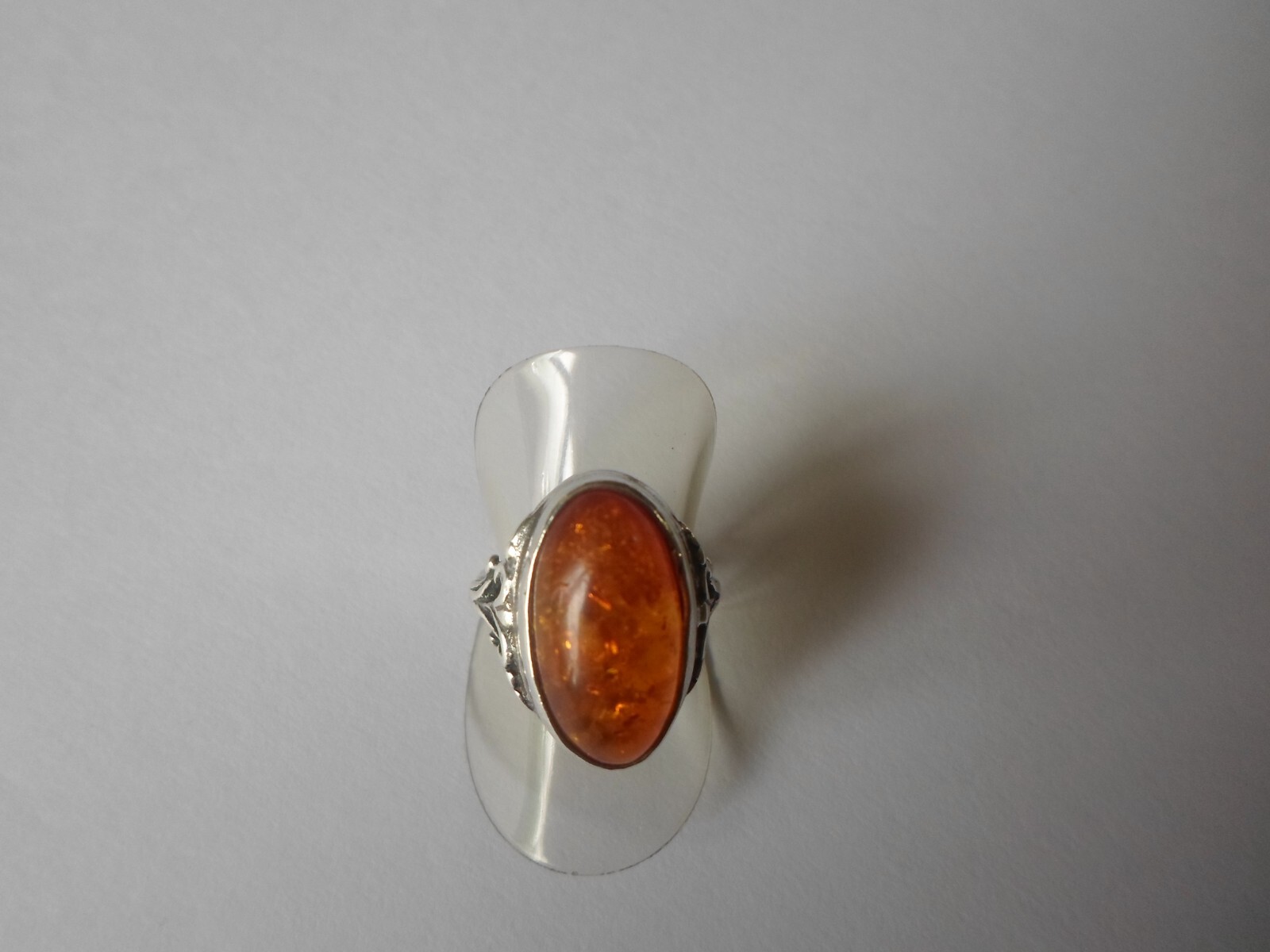 solid silver ring, amber shuttle, heart outline, … - image 8