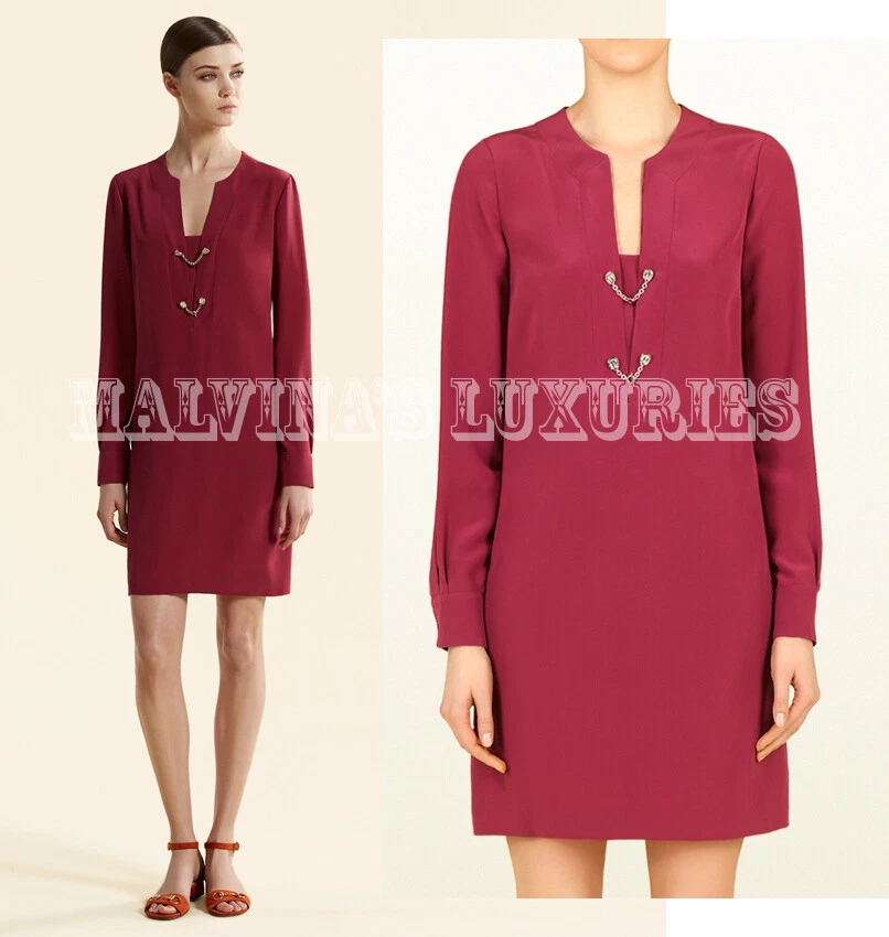 ROBE GUCCI BERRY CRÊPE DE CHINE MANCHES LONGUES 1 IT taille 42 US 6