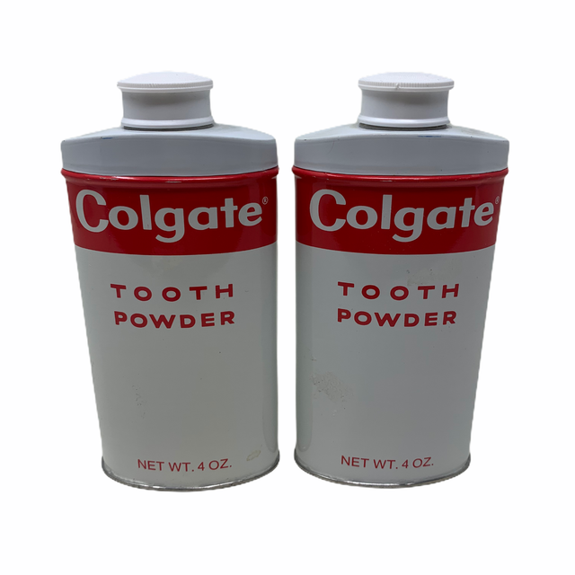 2 Vintage Colgate Tooth Powder Metal Container Tins 4 Oz Dental