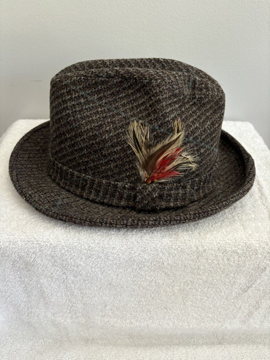 Pendleton Vintage Mens Sz Brown 100% Virgin Wool Herringbone Tweed Fedora