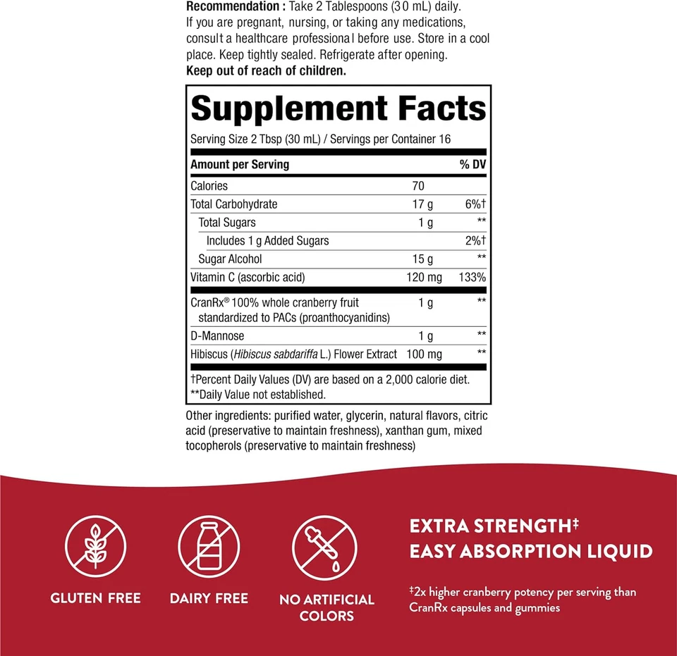 Nature's Way Cranrx Extra Strength жидкая клюква 1000 мг, D-манноза 16 жидк. Oz. - Изображение 4 из 4