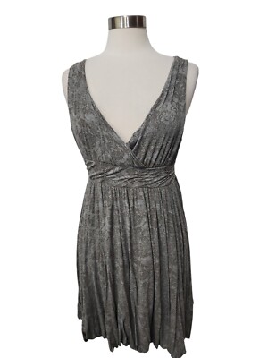 Intuition Dress M Empire Waist Gray V-Neck Back Tie Sleeveless Knit Fit Flare 