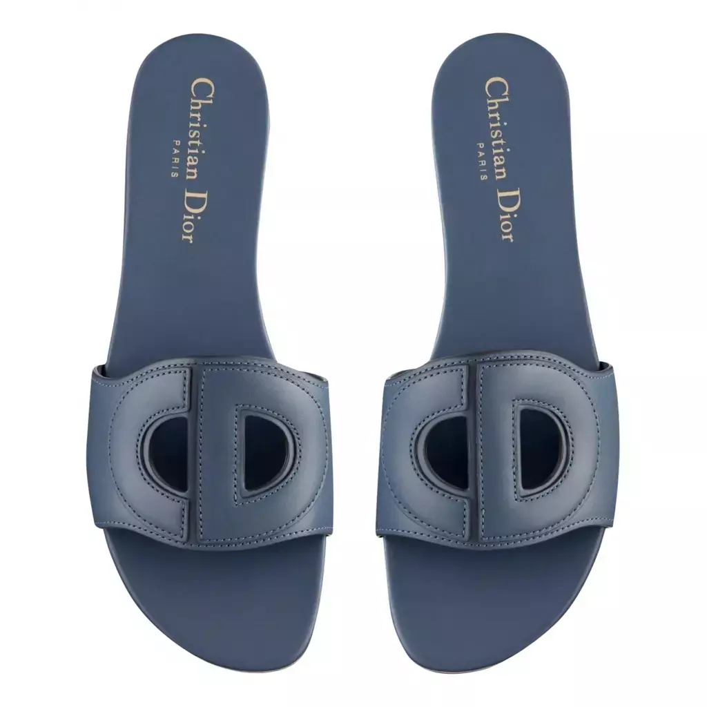Sandale plate Christian Dior Dway D Club cuir bleu CD Club logo slide Mule 35,5