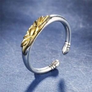 Authentic Lotus Flower 925 Sterling Silver Gold Plated Lilly Floral Plant Fine Open Ring