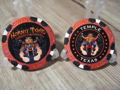 Horny Toad Harley Davidson Emblem Poker Chip - Temple, Texas - Orange Black Wht