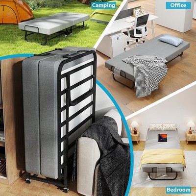 TWIN FOLDING BED Cot 3'' Foam Mattress Guest Roll Away Camping Portable Sleeper!