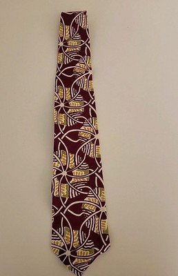 Vintage FORMAT All Silk Necktie Maroon Yellow White Abstract - Japan