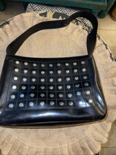 Maxx New York Womens Black Leather Classic Studded Travel Shoulder Bag Maxx New York Womens Black Leather Classic Studded Travel Shoulder Bag