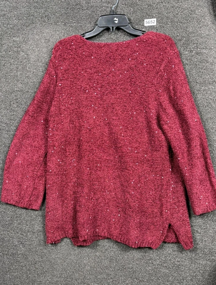 Chico's вязаный свитер женщин размер 3 США XL бордовый длинным рукавом v-образным вырезом блестки - Изображение 2 из 4