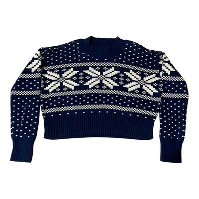 GAP Fair Isle Sweater Size 10 Girl Blue White Cotton Preppy Holiday Ski Boho