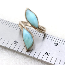 Vintage Sz9 Larimar Gemstone Leaf Drop Bypass Ring 925 Sterling SIlver 7 Grams
