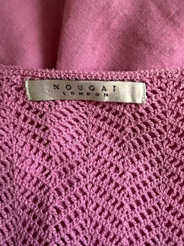 Vintage Boho NOUGAT PINK LINEN LACE CROCHET SHORT MINI DRESS 10 12 🩷 Flare Cute - Picture 12 of 13