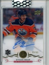 2018-19 UD Clear Cut Ethan Bear Rookie Auto Exclusives 9/65 CCR-BE Oilers RC